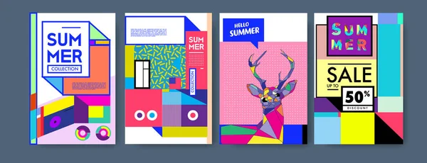 Plantilla Diseño Cartel Colorido Verano Conjunto Fondo Venta Verano Ilustración — Archivo Imágenes Vectoriales