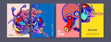 Soyut renkli kolaj poster tasarım şablonu. şekil ve sıvı kapak tasarımı doodle. Mavi, sarı, kırmızı, turuncu, pembe ve yeşil. Vektör afiş poster şablonu Eps10.
