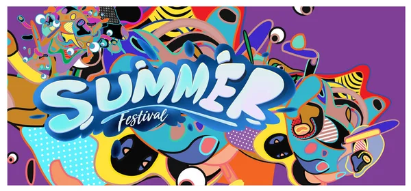 Summer Banner Colorful Doodle Background Design Template Event Sale Promotion — Stock Vector