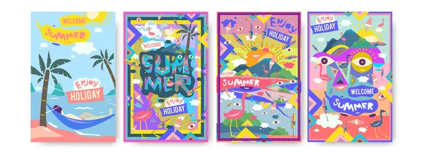 Conjunto Ilustración Verano Para Póster Portada Publicidad Ilustración Diseño Verano — Vector de stock