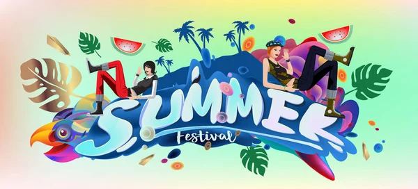 Yaz afiş renkli doodle arka plan ile. Olay ve satış promosyon posteri için tasarım şablonu.
