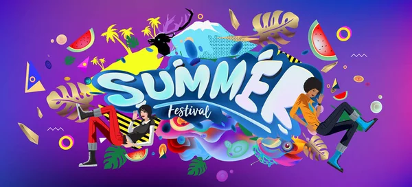 Yaz afiş renkli doodle arka plan ile. Olay ve satış promosyon posteri için tasarım şablonu.