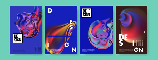 Reeks Van Futuristische Posters Met Kleurrijke Vloeistof Vormen — Stockvector