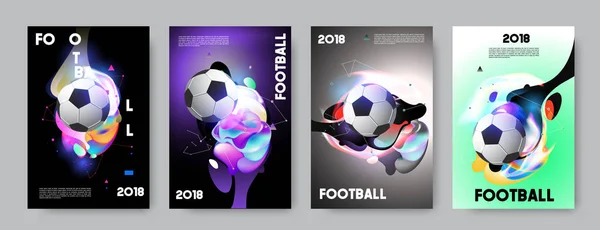 Zestaw Kolorowych Plakatów Futurystyczny Płynnej Postaci Piłka Nożna — Wektor stockowy