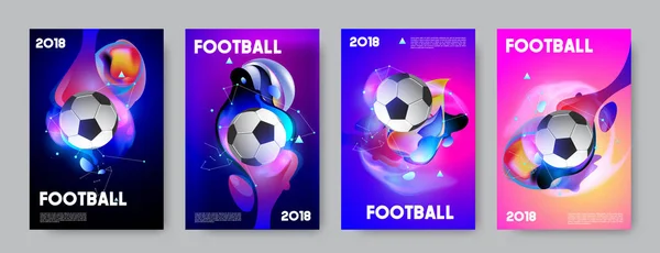 Sıvı rakamlar ve futbol topu ile renkli fütüristik posterler kümesi