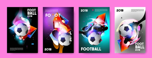 Zestaw Kolorowych Plakatów Futurystyczny Płynnej Postaci Piłka Nożna — Wektor stockowy