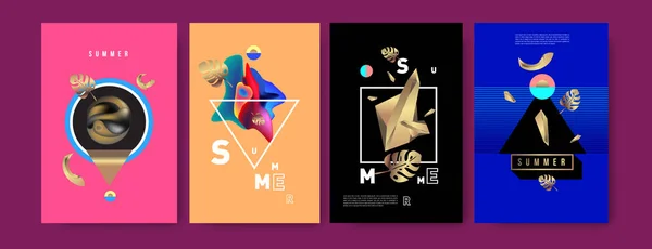 Reeks Van Kleurrijke Posters Met Zomertijd Ontwerp — Stockvector