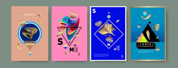 Conjunto Carteles Coloridos Con Diseño Hora Verano — Archivo Imágenes Vectoriales