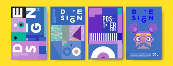 Bunte Geometrische Poster Mit Formen Und Schriftzeichen — Stockvektor
