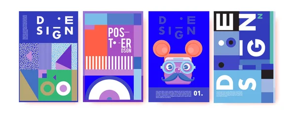 Carteles Geométricos Coloridos Con Formas Personajes — Vector de stock