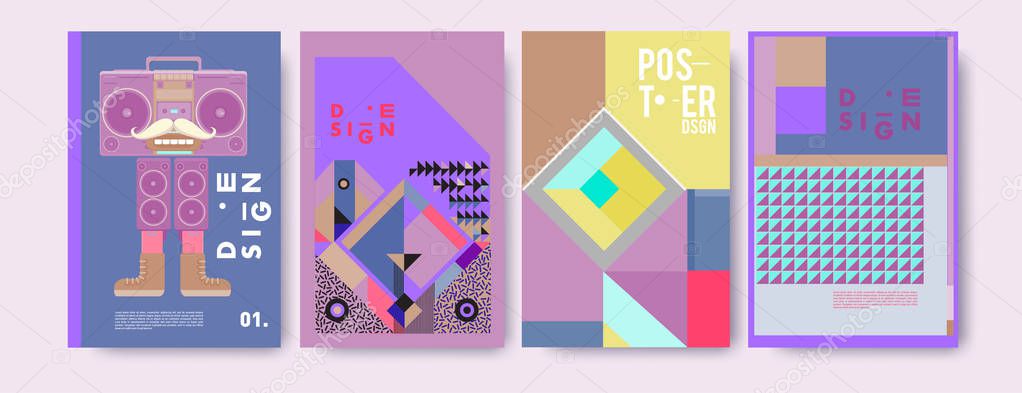 Colorful geometric posters with shapes and characters