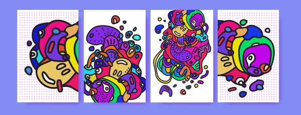 Vector Illustration Abstract Liquid Colorful Doodle Poster Set — Stock Vector