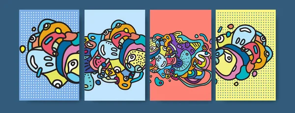 Ilustração Vetorial Resumo Líquido Colorido Doodle Cartaz Set —  Vetores de Stock