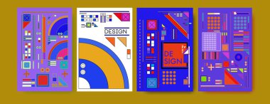 Soyut renkli kolaj poster tasarım şablonu. Serin geometrik ve retro arka kapak tasarımı.