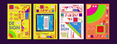 Soyut renkli kolaj poster tasarım şablonu. Serin geometrik ve retro arka kapak tasarımı.