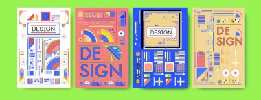 Soyut renkli kolaj poster tasarım şablonu. Serin geometrik ve retro arka kapak tasarımı.