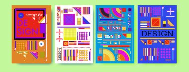 Soyut renkli kolaj poster tasarım şablonu. Serin geometrik ve retro arka kapak tasarımı.