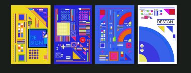 Soyut renkli kolaj poster tasarım şablonu. Serin geometrik ve retro arka kapak tasarımı.