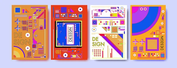 抽象彩色拼贴画海报设计模板 酷几何和复古背景封面设计 — 图库照片