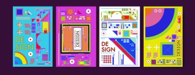 Soyut renkli kolaj poster tasarım şablonu. Serin geometrik ve retro arka kapak tasarımı.
