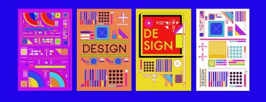 Soyut renkli kolaj poster tasarım şablonu. Serin geometrik ve retro arka kapak tasarımı.
