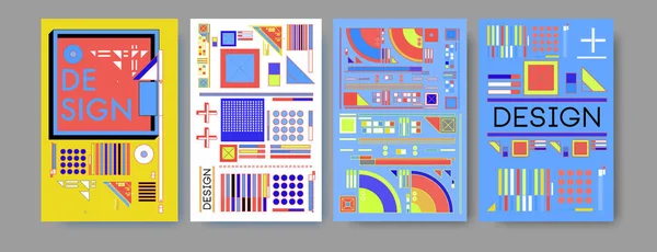 抽象彩色拼贴画海报设计模板 酷几何和复古背景封面设计 — 图库照片
