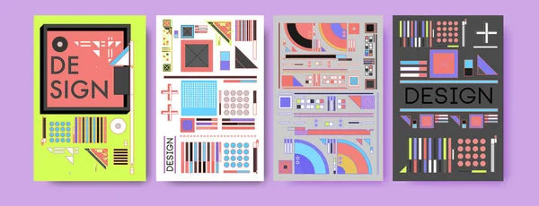 Plantilla Diseño Póster Collage Colorido Abstracto Diseño Fresco Geométrico Retro —  Fotos de Stock