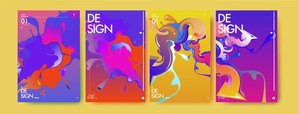 Liquid and flow colorful background. Splash of paint illustration. Set of poster and cover design template