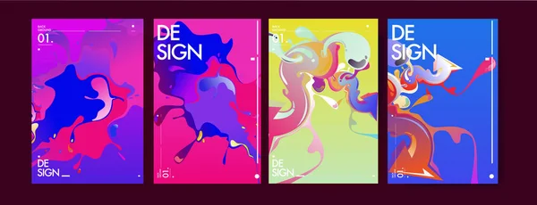 Flüssigkeit Und Fluss Bunten Hintergrund Farbkleckse Set Von Poster Und — Stockfoto