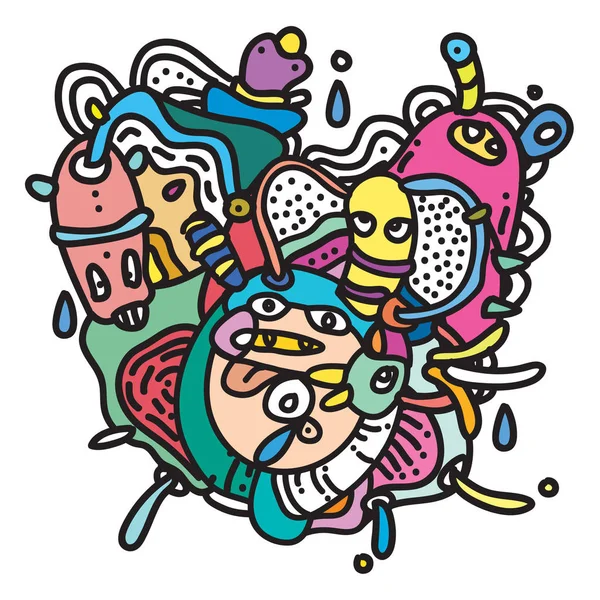 Ilustração Doodle Vetorial Colorido Abstrato Com Forma Curvilínea Líquida —  Vetores de Stock