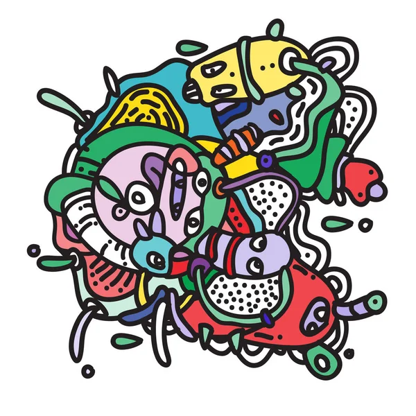 Ilustração Doodle Vetorial Colorido Abstrato Com Forma Curvilínea Líquida —  Vetores de Stock