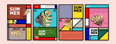 Yaz renkli poster tasarım şablonu. Yaz satış arka plan ve örnek kümesi. Yaz olay poster ve başlık sayfası için minimalist tasarım stil 