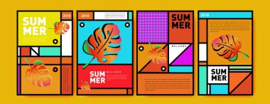 Yaz renkli poster tasarım şablonu. Yaz satış arka plan ve örnek kümesi. Yaz olay poster ve başlık sayfası için minimalist tasarım stil 