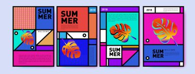 Yaz renkli poster tasarım şablonu. Yaz satış arka plan ve örnek kümesi. Yaz olay poster ve başlık sayfası için minimalist tasarım stil 