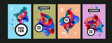 Renkli yaz poster tasarım şablonu. Yaz için sıvı ve sıvı arka plan