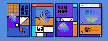 Yaz renkli poster tasarım şablonu. Yaz satış arka plan ve örnek kümesi. Yaz olay poster ve başlık sayfası için minimalist tasarım stil 