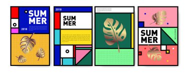Yaz renkli poster tasarım şablonu. Yaz satış arka plan ve örnek kümesi. Yaz olay poster ve başlık sayfası için minimalist tasarım stil 