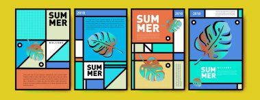 Yaz renkli poster tasarım şablonu. Yaz satış arka plan ve örnek kümesi. Yaz olay poster ve başlık sayfası için minimalist tasarım stil 
