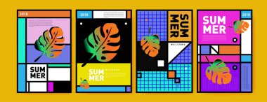 Yaz renkli poster tasarım şablonu. Yaz satış arka plan ve örnek kümesi. Yaz olay poster ve başlık sayfası için minimalist tasarım stil 