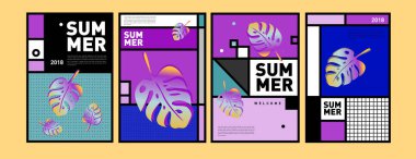 Yaz renkli poster tasarım şablonu. Yaz satış arka plan ve örnek kümesi. Yaz olay poster ve başlık sayfası için minimalist tasarım stil 