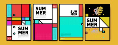 Yaz renkli poster tasarım şablonu. Yaz satış arka plan ve örnek kümesi. Yaz olay poster ve başlık sayfası için minimalist tasarım stil 