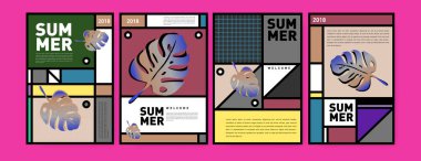 Yaz renkli poster tasarım şablonu. Yaz satış arka plan ve örnek kümesi. Yaz olay poster ve başlık sayfası için minimalist tasarım stil 