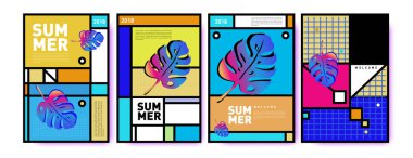 Yaz renkli poster tasarım şablonu. Yaz satış arka plan ve örnek kümesi. Yaz olay poster ve başlık sayfası için minimalist tasarım stil 
