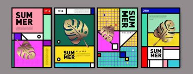 Yaz renkli poster tasarım şablonu. Yaz satış arka plan ve örnek kümesi. Yaz olay poster ve başlık sayfası için minimalist tasarım stil 