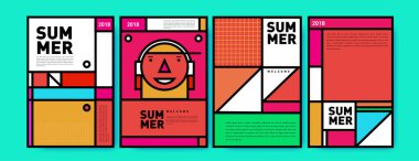 Yaz renkli poster tasarım şablonu. Yaz satış arka plan ve örnek kümesi. Yaz olay poster ve başlık sayfası için minimalist tasarım stil 