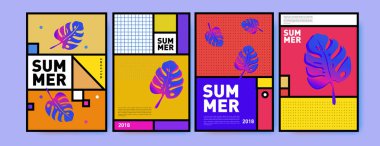 Yaz renkli poster tasarım şablonu. Yaz satış arka plan ve örnek kümesi. Yaz olay poster ve başlık sayfası için minimalist tasarım stil 