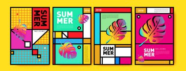 Yaz renkli poster tasarım şablonu. Yaz satış arka plan ve örnek kümesi. Yaz olay poster ve başlık sayfası için minimalist tasarım stil 