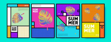 Yaz renkli poster tasarım şablonu. Yaz satış arka plan ve örnek kümesi. Yaz olay poster ve başlık sayfası için minimalist tasarım stil 