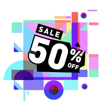 Yaz satış memphis tarzı web afiş. Moda ve seyahat poster indirim. Vektör tatil soyut renkli resimde kampanya ve promosyon.
