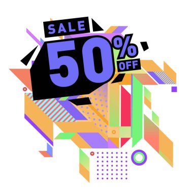 Yaz satış memphis tarzı web afiş. Moda ve seyahat poster indirim. Vektör tatil soyut renkli resimde kampanya ve promosyon.